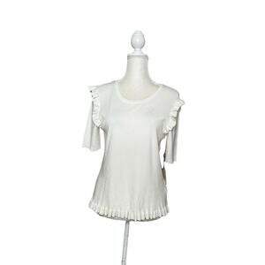 laundry by shelli segal short sleeve ruffle trim top shirt sz xl ivory new